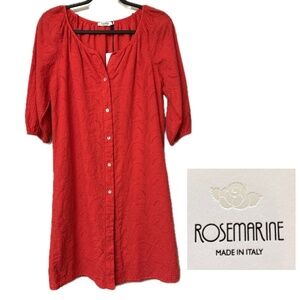 NWT Rosemarine Made in Italy 100%Cotton Eyelet Midi Dress 3/4 Sleeve Size Small
